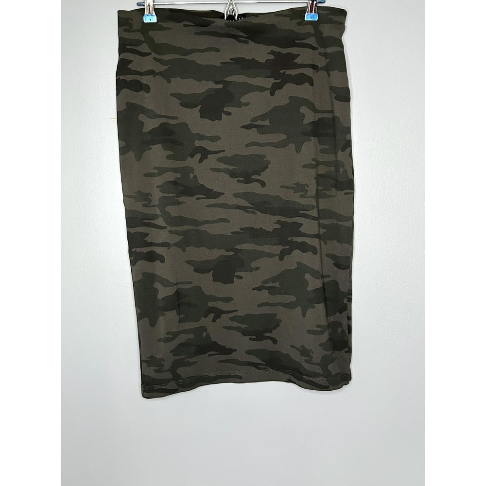 Sanctuary Skirt Womens XL Green Black Camo Knit Pencil Midi Elastic Waist Casual